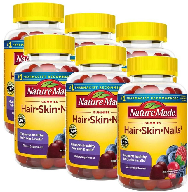 네이처메이드 헤어 스킨 네일 비오틴 구미 젤리 Nature Made Hair Skin and Nails, 6개, 90정