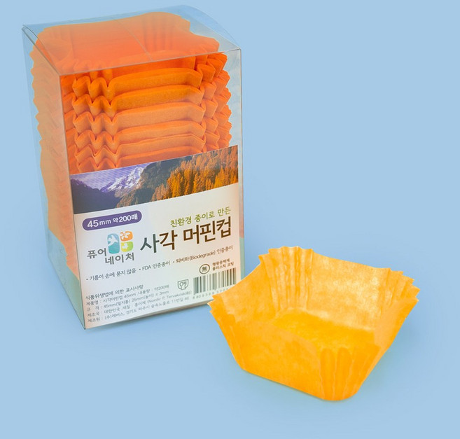 제이팩토리 사각 유산지 머핀컵 45mm 유산지컵 베이킹컵 머핀유산지, 사각-주황, 200개