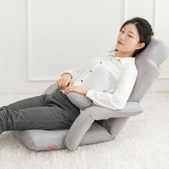 풍원 NEW 참숯방석의자 14단 폴딩형 리클라이너 1인의자 허리의자 쿠션의자 접이식좌식의자 보조의자 폴딩체어 바닥의자, 패브릭그레이