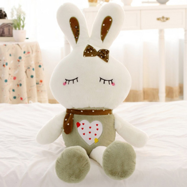 인형 사랑토끼 길쭉바디 긴귀포인트 포근안김 베개 숙면도우미, 초록색 딸기 뜬눈