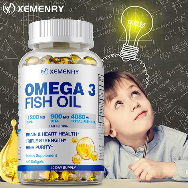 XEMENRY Omega 3 魚油 1200mg EPA 900mg DHA 高純度 無腥味, 120組