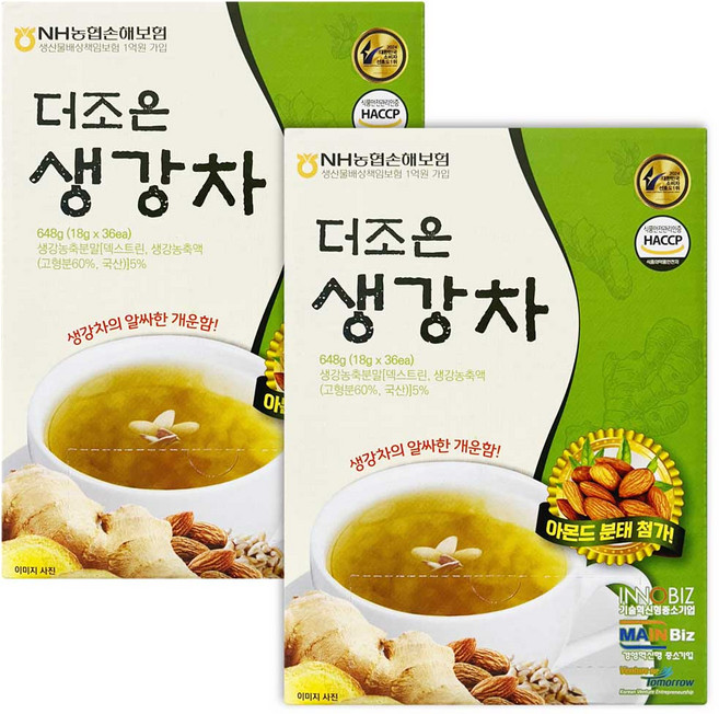 더조은 생강차 아몬드 분태 첨가 스틱, 18g, 2개, 36개입