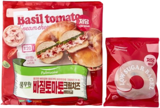 풀무원 저당 브런치 까페 바질토마토 크림치즈 베이글(145gx3개입) 435g, 1개