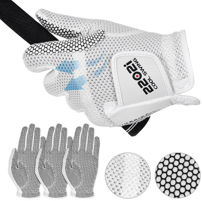 1+1+1 2202i 쿨메쉬 여름용 남성골프장갑 왼손전용, 화이트, 3개