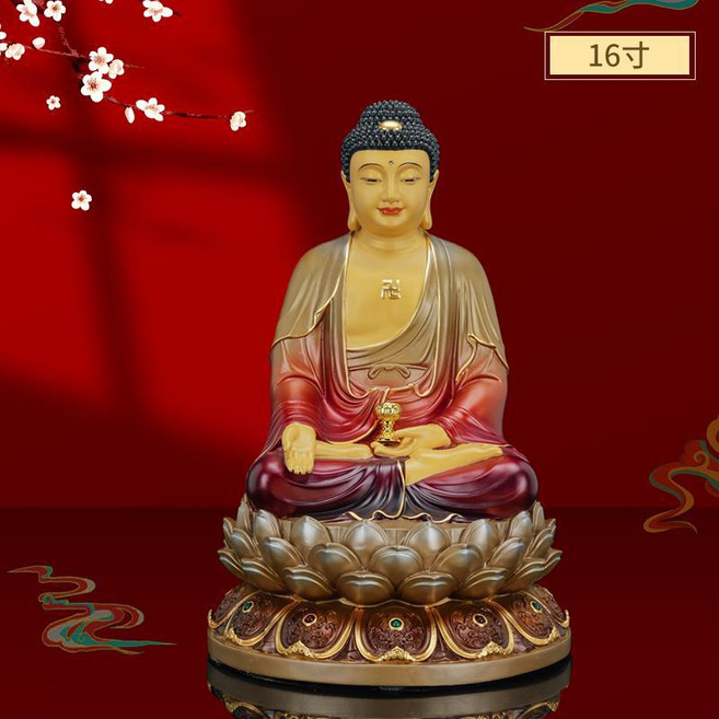 臺灣彩銅擺件彌勒佛地藏王觀音菩薩釋迦牟尼佛像供奉, 釋迦牟尼16寸純銅紅古彩工藝