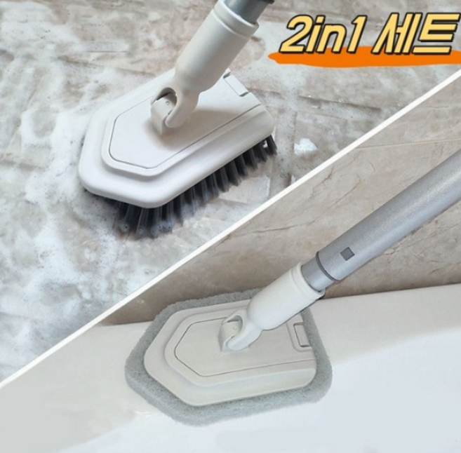 MUYU 2in1 욕실 브러쉬 세트 길이조절 롱청소솔 이지 벽걸이 하드/소프트 교체 헤드 세트, 1세트, 혼합색상