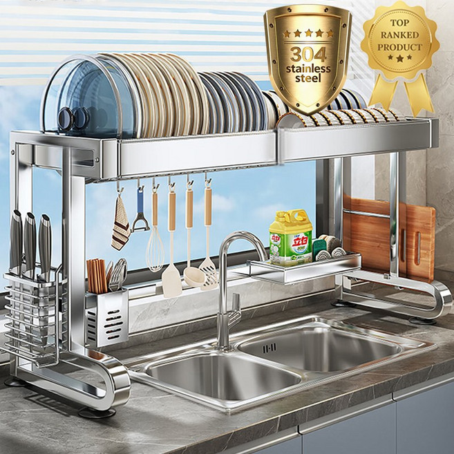 방일 304 스텐 기둥식 싱크 선반 확장형 폭조절 가능 무타공 식기건조대, 1개, 올인원 모듈, 1단