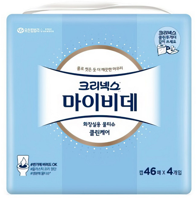 마이비데 화장실용 물티슈 비데티슈 캡형, 129g, 46매, 4개