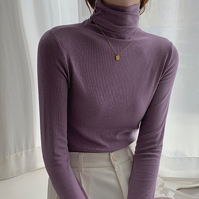 로렌미 무드컬러 골지 터틀넥 티셔츠 S250820FW-2