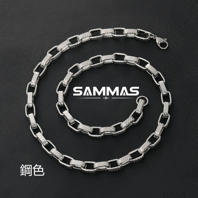 SAMMAS 復古條紋項錬 鈦鋼個性項錬 男生項錬 粗項鍊 嘻哈項鍊