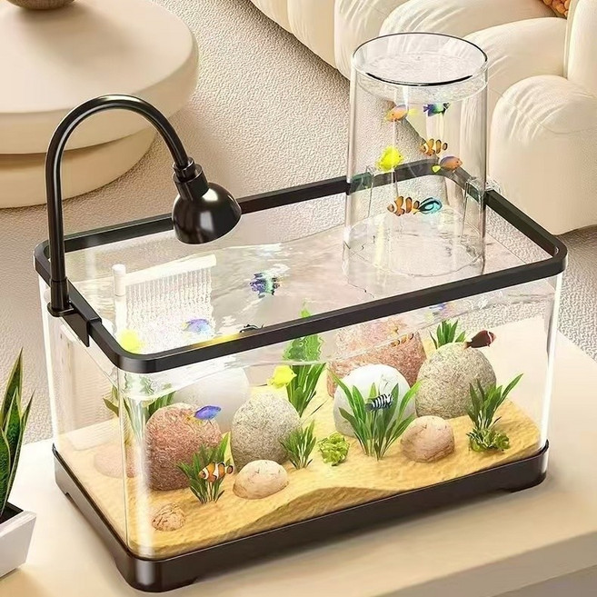 YAPOGI 아크릴 투명 깨지지 않는 생태 어항 조경 물고기어항 부압 어항, 1세트, 블랙