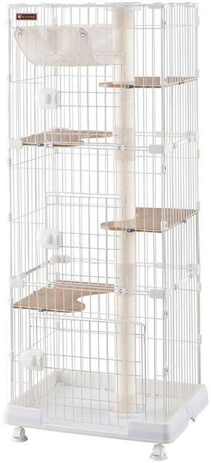 아이리스 오야마 캣 타워 첨부 케이지 슬림 오프 화이트 고양이용 높이 169×폭 69×안길이 54.5 cm PCLC-703, 1개