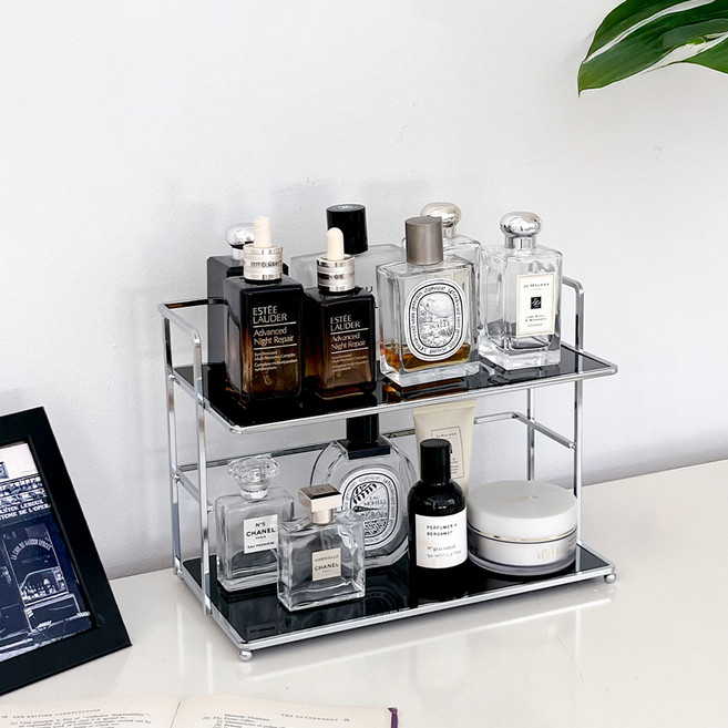 홈비 미드센츄리 2단 스퀘어 화장품정리함 화장대 향수 정리 트레이, 블랙, 1개