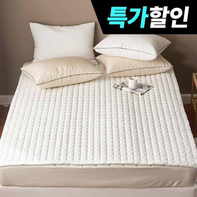 국내제조 띵스룸 크림슈 텐셀모달100 먼지없는 알러지케어 고정밴드 침대패드, 크림슈 화이트