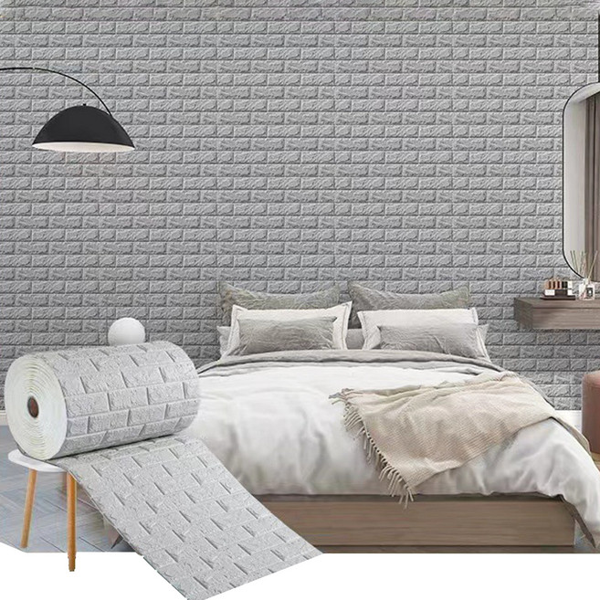 Fowod 충돌 방지 폼블럭 이음새없는 접착 벽지, 회색