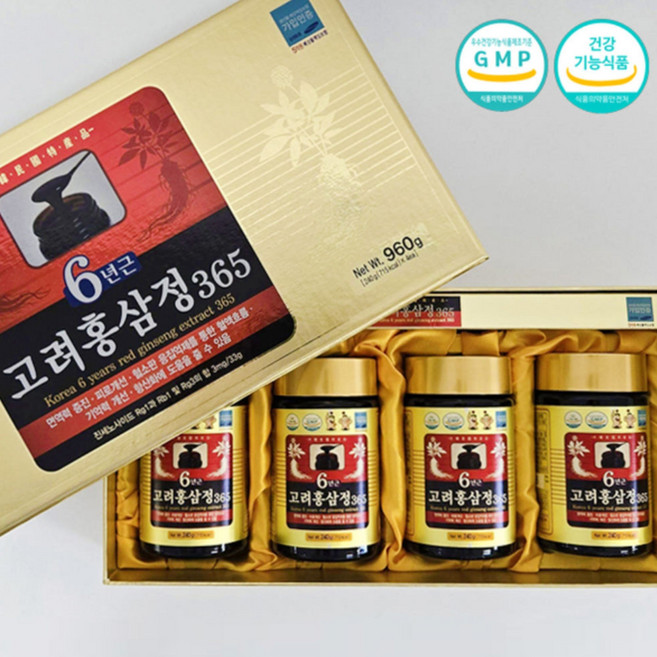 4병 6년근 고려홍삼정365 홍삼농축액 [240g x 4병] 1박스 국내산 100% 6년근 홍삼진액, 240g, 4개