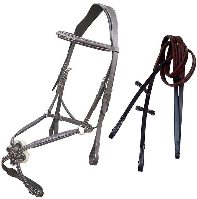 ExionPro Exion Anatomical Figure 8 Bridle with Broad Mono Crown Piece | Fancy Stitching Square Rai, Cob/Medium Size, Havana