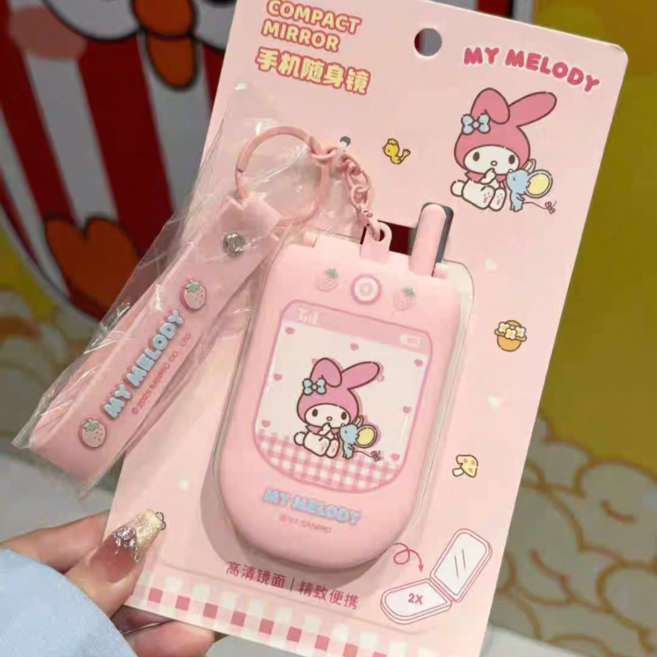 (정품) 산리오 헬로키티 거울 키링 폴더폰 휴대폰 핸드폰 시나모롤 쿠로미 마이멜로디, 1개, 마이.멜로디