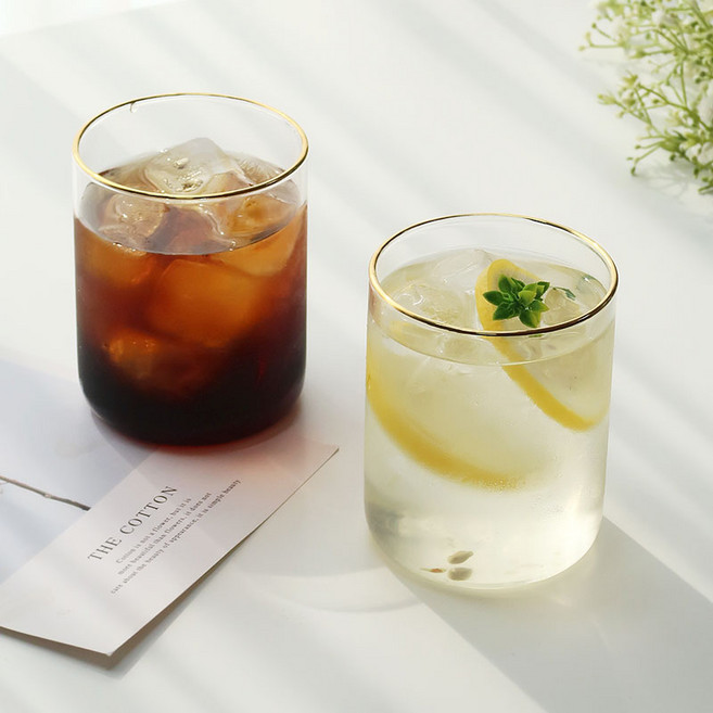 골드라인 금테 내열유리컵 420ml, 1개, 투명