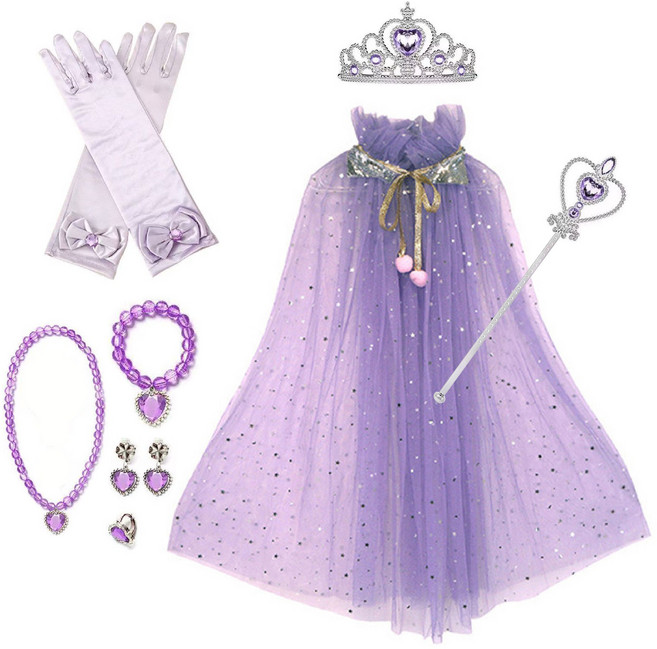 [청춘교복] 공주세트 8종 생일 축하 파티 브라이덜샤워 연말 선물 소품 프린세스 코스튬 주얼리 왕관 요술봉 망토 목걸이 액세사리, 1개, 라벤더