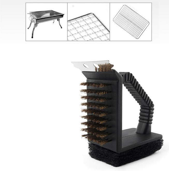 빠른배송 석쇠청소브러쉬 화로대청소 BBQ 캠핑그릴솔 화로대솔 3가지기능, 1개, 청소솔일반(소)