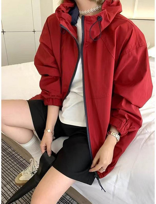 寬鬆休閒連帽拉鍊外套