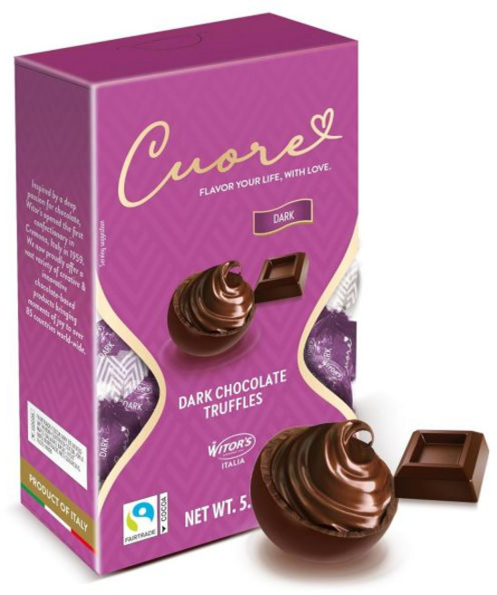 WITOR'S 카라멜 위토르 초콜릿 크리미 필링이 들어간 쿠오레 트러플 이탈리아 이탈리아산 선물용으로 완벽한 제품 5.11 oz, 다크 초콜릿, 1개