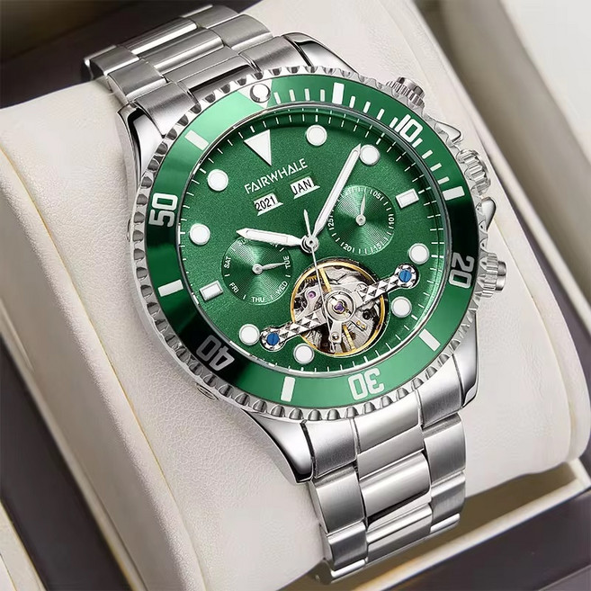 CLOEVER FAIR WHALE 남성용 자동/오토메틱 기계식 시계 셀프 와인딩 스켈레톤 투어빌론 남성 고급 손목시계 방수 야광 비즈니스 시계