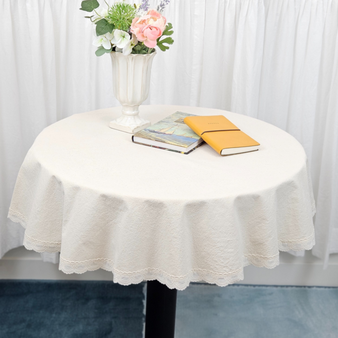 홈수니 원형테이블보 워싱광목 레이스 원형 식탁보, (소) 지름 90cm, 내추럴, 1개