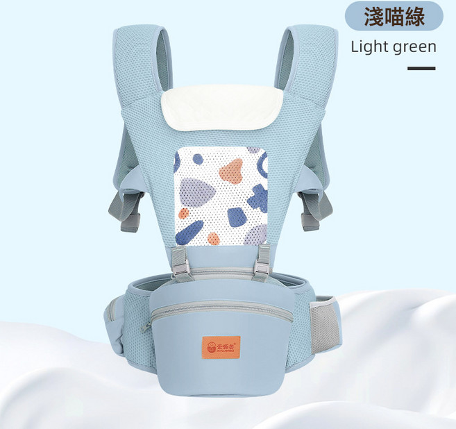嬰兒輕便坐腰凳多功能寶寶四季揹帶前後式兩用外出抱娃神器抱抱託, 淺青綠-Pro款
