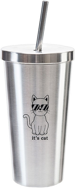 잇츠캣 스텐 보온 보냉 빨대 텀블러 캐릭터 스트로우 컵, 500ml, 1개