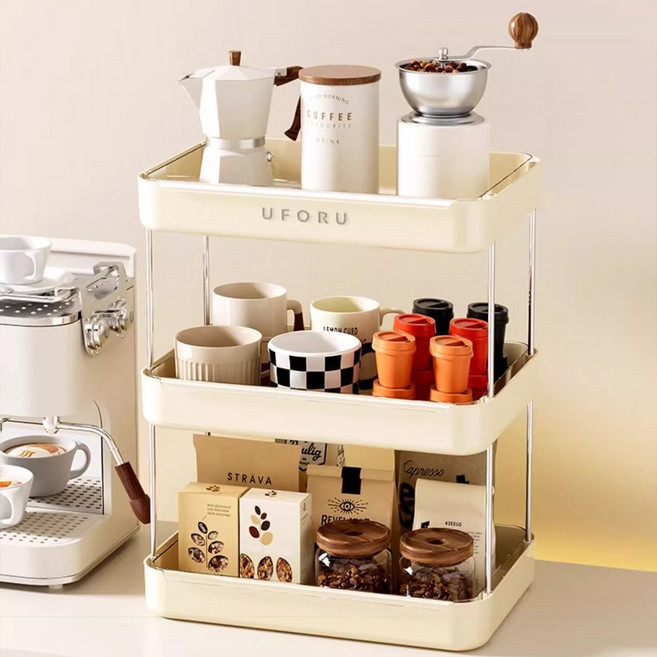 리빙공감 물빠짐 컵 그릇 식기건조대 보관트레이, 1개, 크림, 3단