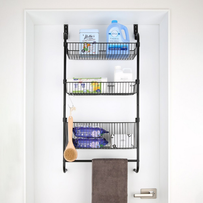 바스페이스 3단 문걸이 수납장 화이트/블랙, 1개, 블랙