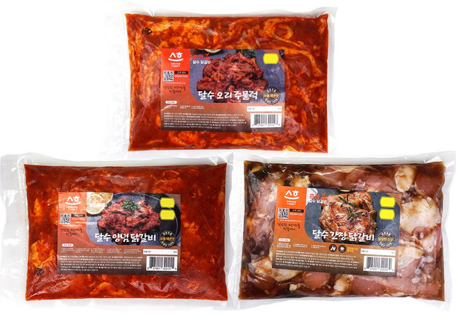 춘천 달수 한입 간장닭갈비500g+양념닭갈비500g+오리주물럭500g 총1.5kg 국내산닭 냉장육 당일제조발송, 500g, 3개