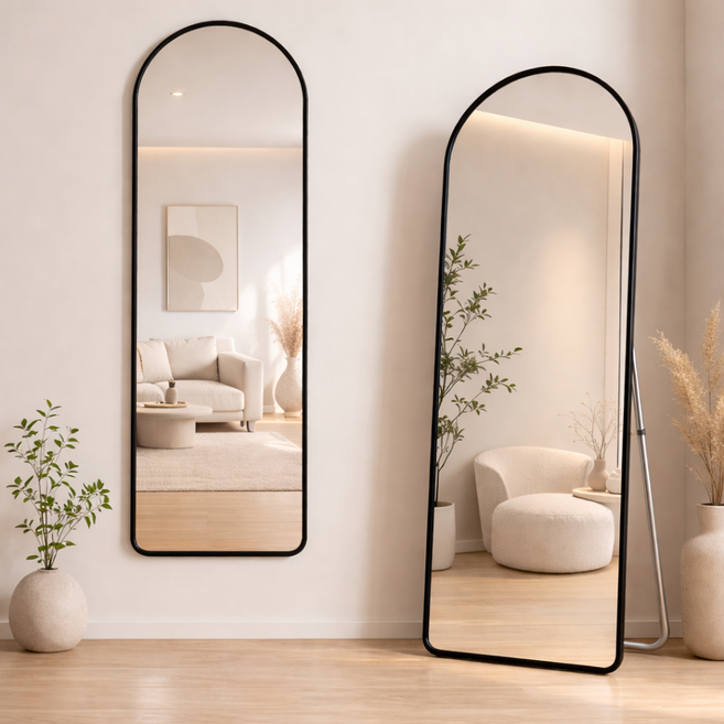 헤븐하임 스탠드 벽걸이 아치형 전신거울, BLACK-블랙