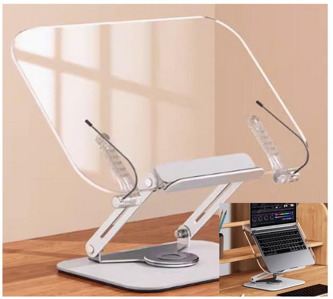 100MU 투명 독서대 높이조절 노트북 태블릿 아크릴 휴대용 접이식 북스탠드, 360 회전형