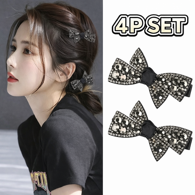 블링모어 리본 큐빅 헤어핀 앞머리 옆머리 고정 집게핀 세트