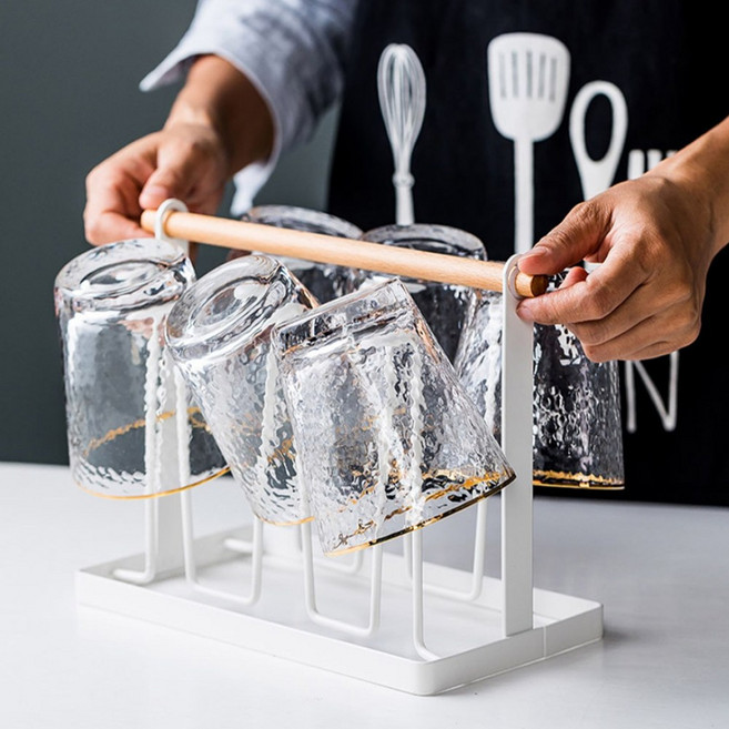 우드 손잡이 컵정리대 6구 컵걸이 컵정리랙, 1개, 골드