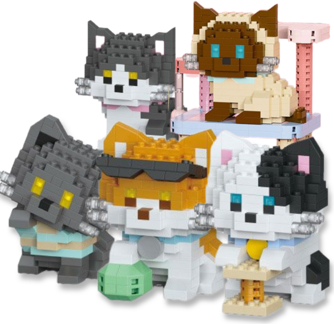 [나노킹-감성블럭] 미니 고양이 타워 나노블럭 DN001, 6개, 세트