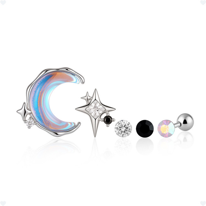 *사은품증정* [아모리안] 써지컬스틸 몽환적인 달빛 감성 큐빅 별 피어싱 세트