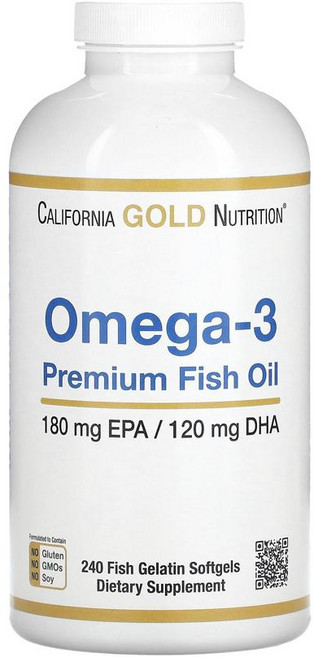 캘리포니아골드뉴트리션 오메가-3 프리미엄 피쉬 오일 180mg EPA / 120mg DHA 젤라틴 소프트젤, 240정, 1개
