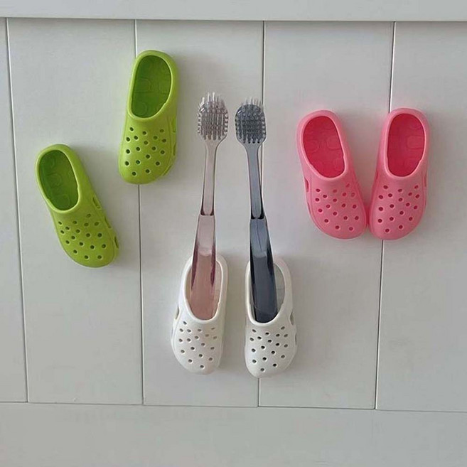 리빙쉘 접착식 크록스 칫솔걸이 3종, 3세트, 핑크+화이트+그린