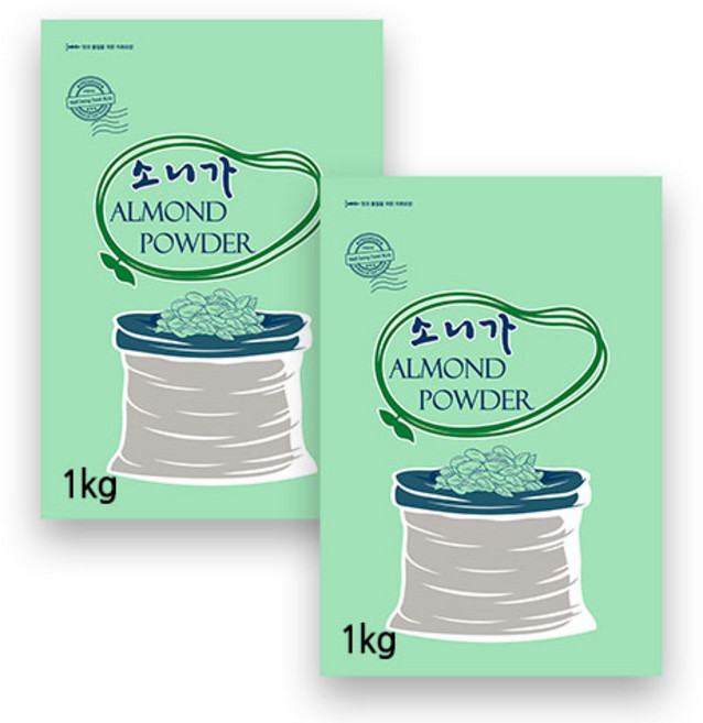 100% 아몬드 분말 1 kg / 냉각 시스템으로 유분 억제, 1kg, 2개