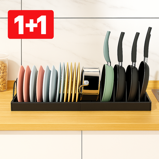 아르디스 길이조절 주방 슬라이딩 프라이팬정리대, 2개, 블랙, 1단