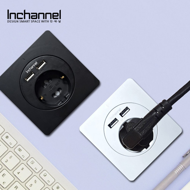 인채널 픽셀 사각 가구용 매립 콘센트 침대헤드 USB 책상 전선캡 60mm, B_픽셀 콘센트 1구/블랙_IDP-1BK, 1개