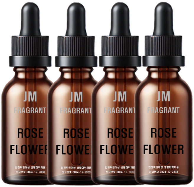 제이엠 프래그런트 차량용 방향제 리필액10ml, 4개, 로즈플라워