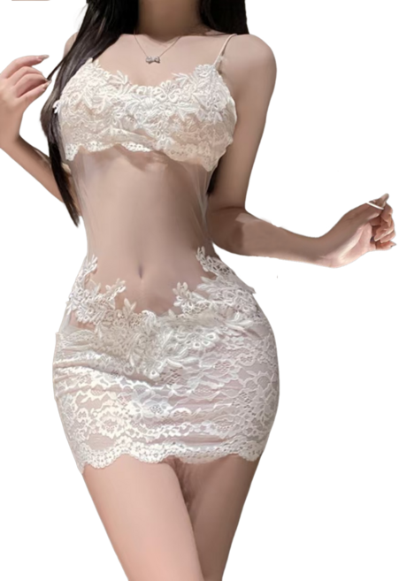 여성용 레이스 섹시 끈 나시 스커트 섹시 망사 시스루 원피스