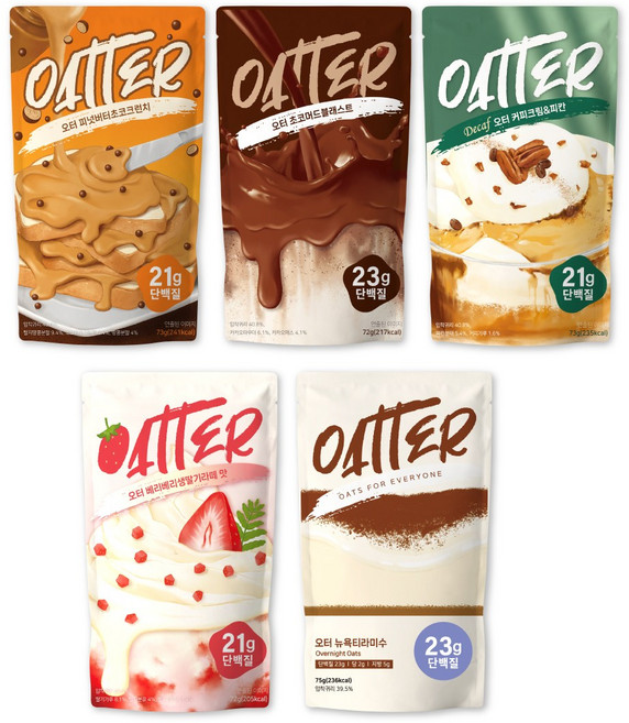 [아침 식단팩] 오터 프로틴 오버나이트 오트밀 귀리, 5개, 74g