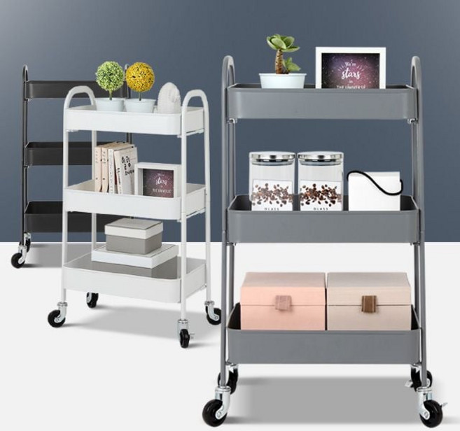 로크 3단 이동식운반구 미용실카트 미용 업소용트롤리 jw2+666pe, 화이트