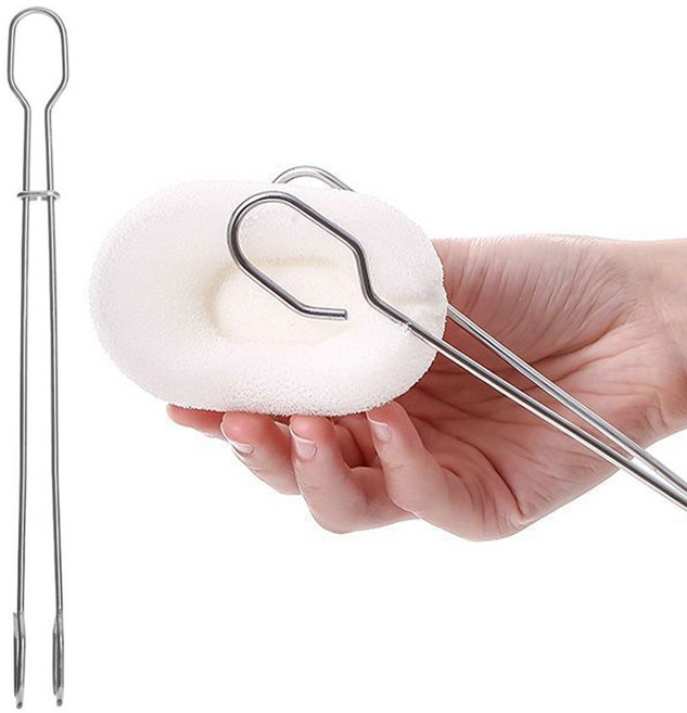 머그컵 입구좁은병 세척용 스테인레스 스펀지 집게 대형 설거지 브러쉬 핸들, 34cm(대)